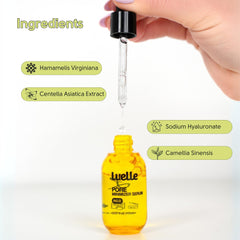 Luelle pore-refining formula on skin surface suggests reduced pore visibility