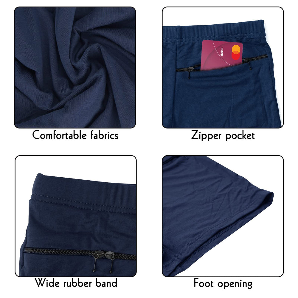 Dark blue four-pack with hidden pocket for secure valuables on the go.