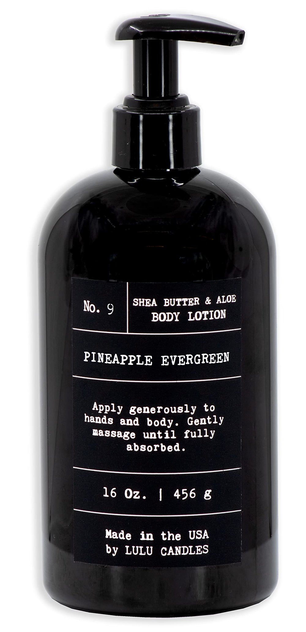 Lulu Candles Pineapple Evergreen lotion bottle delivering long-lasting hydration without greasiness.
