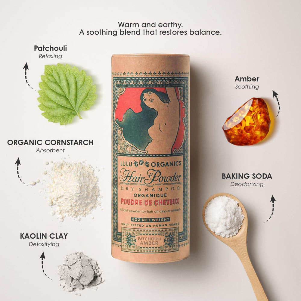 Lulu Organics body powder travel tin for on-the-go freshness.