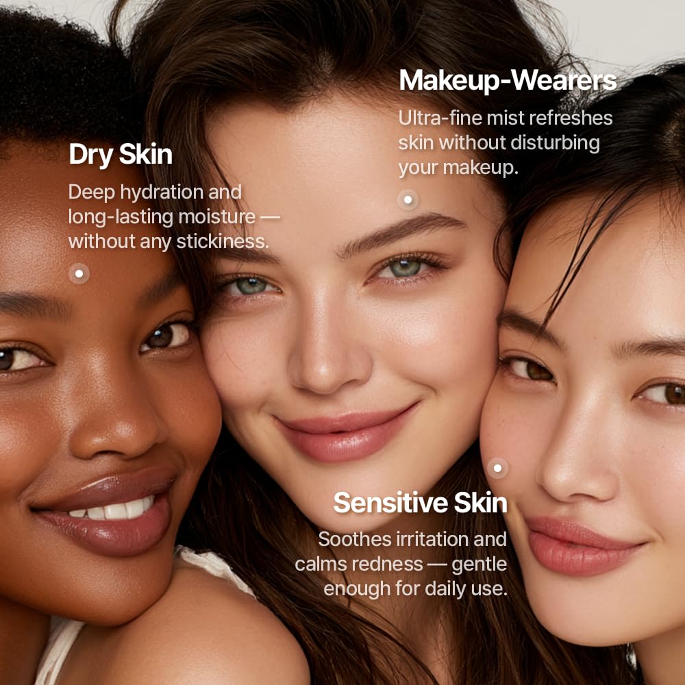 LULUBEU Triple Active Mist applied on face for a dewy finish