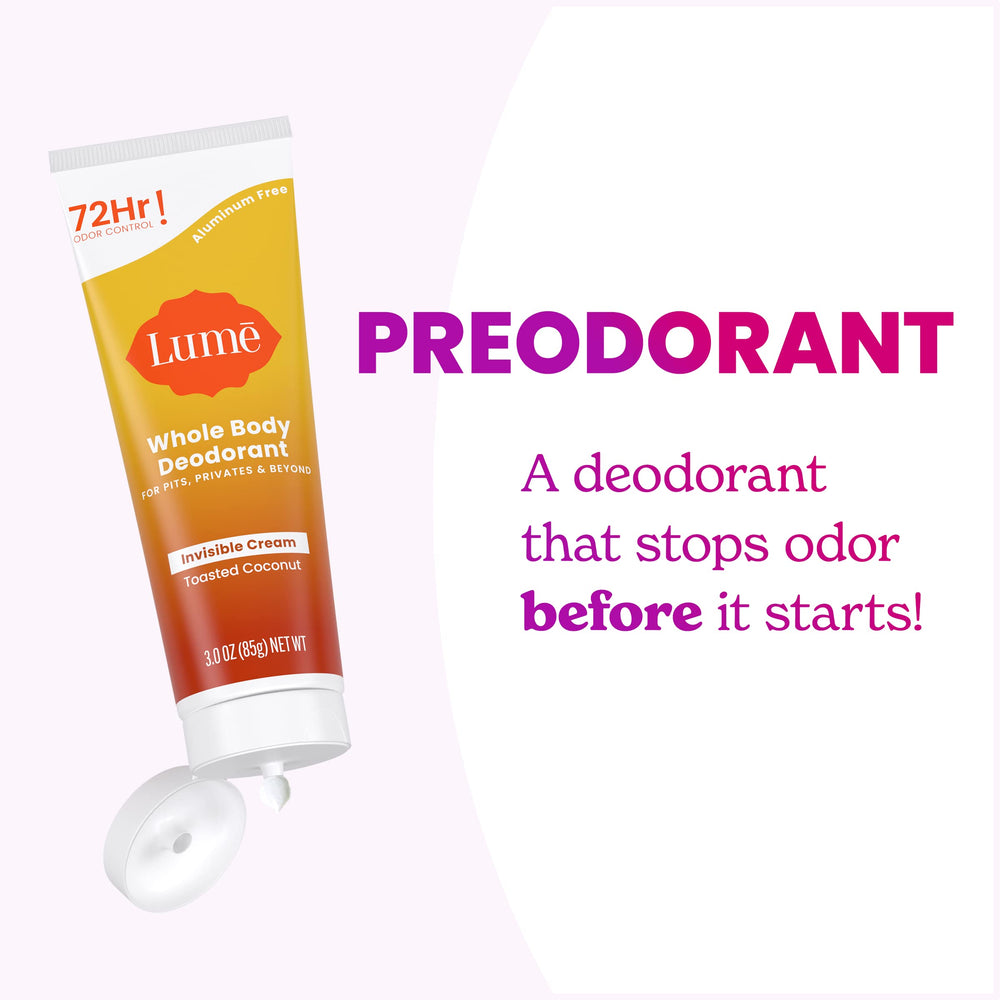 Lume applied to underarms illustrating multi-area odor protection.