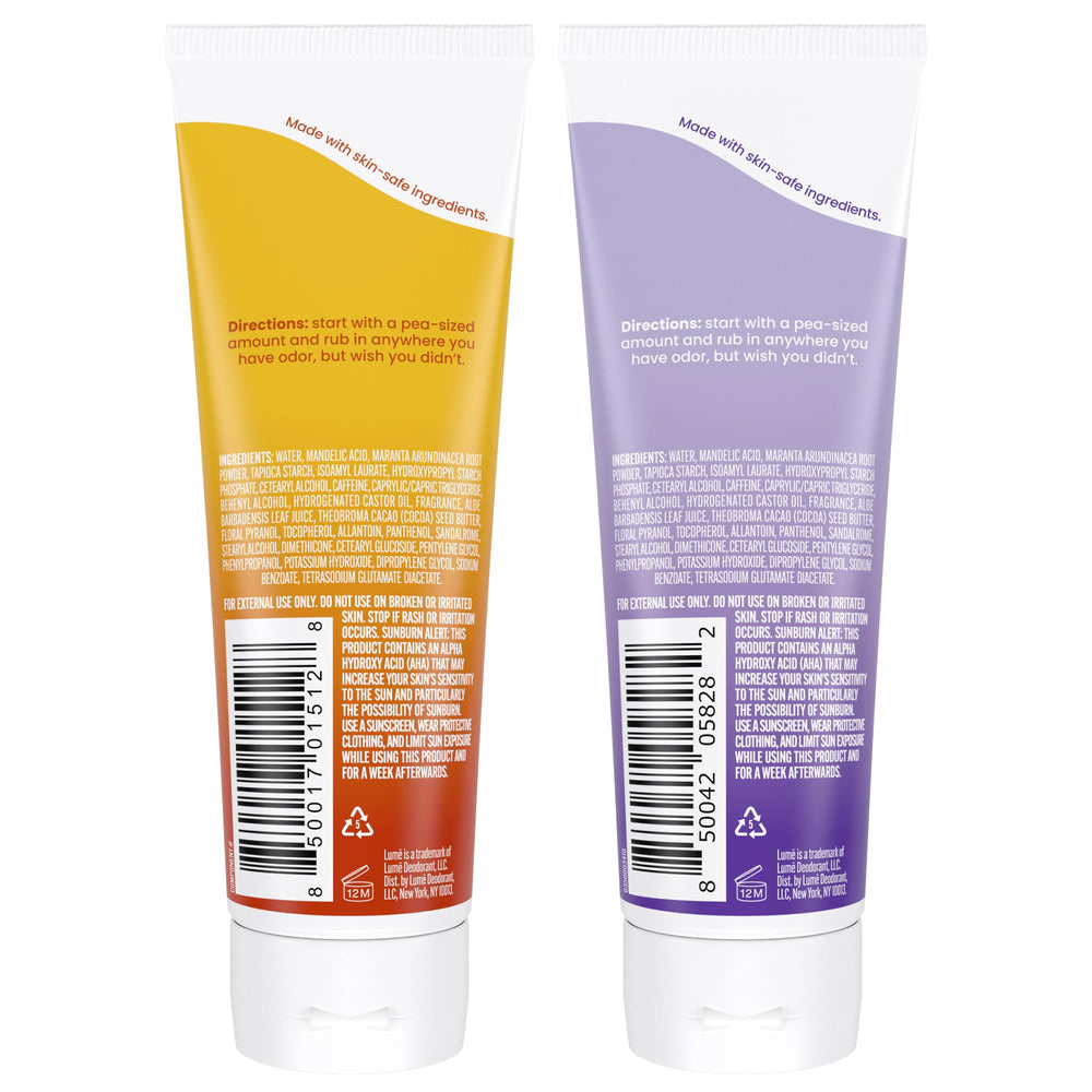 Lume close-up shows cream texture suggesting smooth absorption on skin.