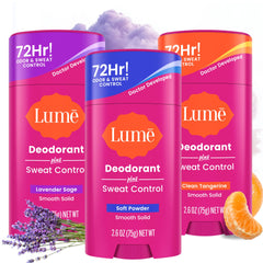 Lume Deodorant Plus Smooth Stick Lavender Sage for long-lasting odor control.