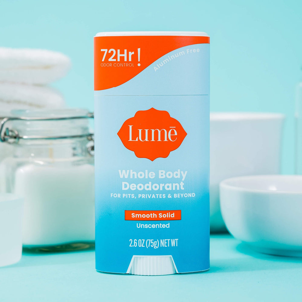 Lume unscented stick texture closeup reveals creamy, easy glide