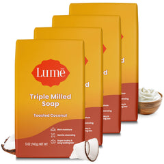 Lume toasted coconut bar soap packaging highlights sustainability and travel-friendly size