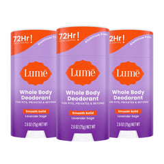 Lume Whole Body Deodorant smooth solid stick applies evenly for all‑over odor control.
