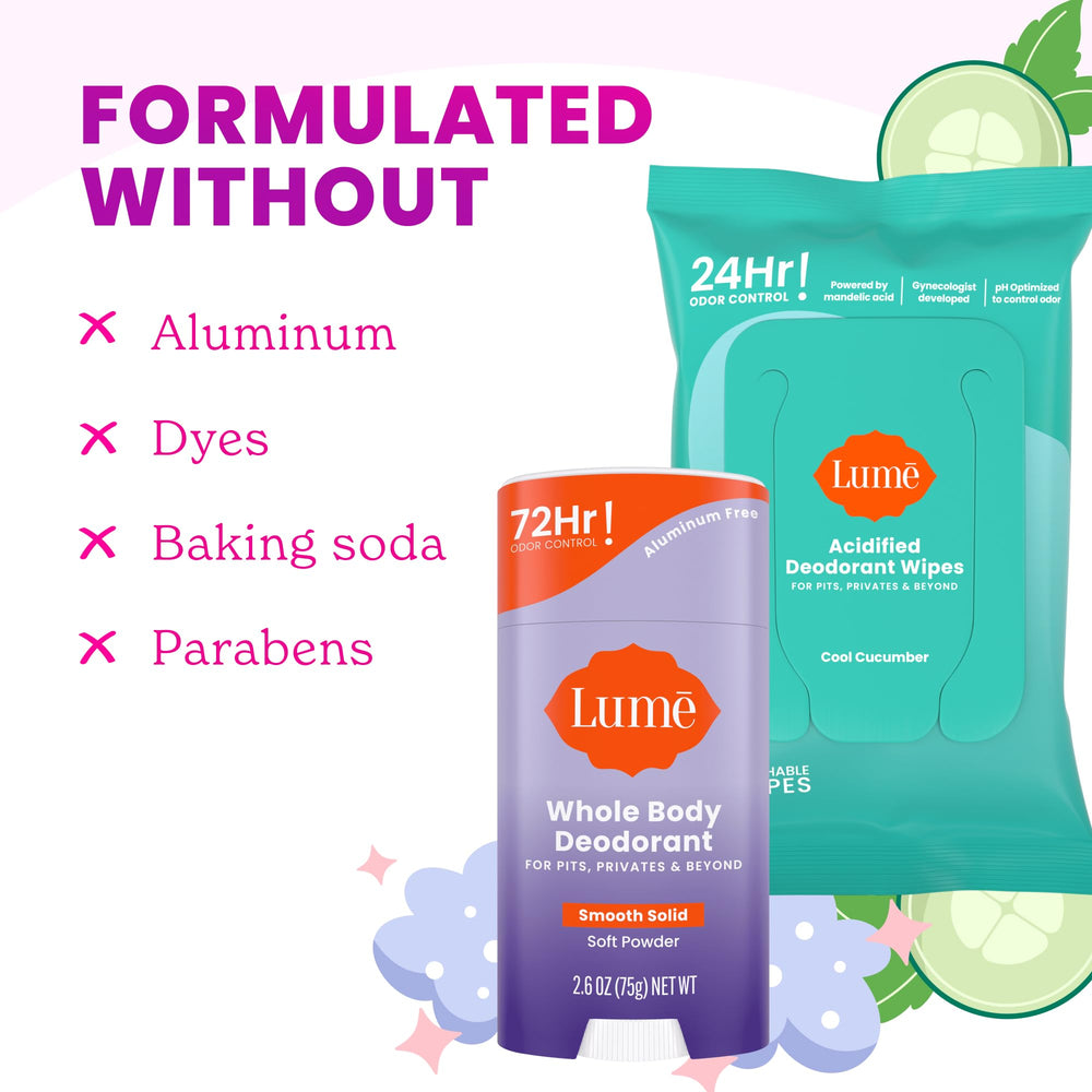 Lume wipes package showing flushable design for easy disposal.