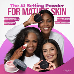 Luminance Milano Ultra Pink Powder being applied to skin for oil control and a smooth look.