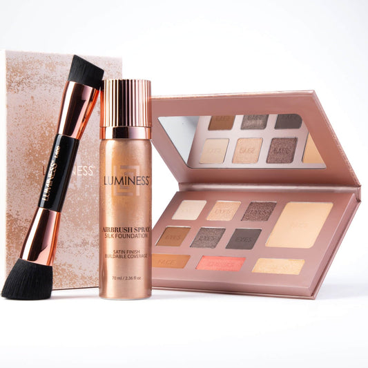 Luminess Face Time all-in-one kit palette close-up showing six shadows for versatile day-to-night looks