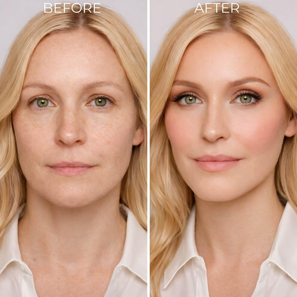 LUMINESS Face Time Essentials highlighter adds light to cheekbones.