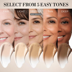 Luminess Liquid Mirage before and after shows radiant, even skin tone