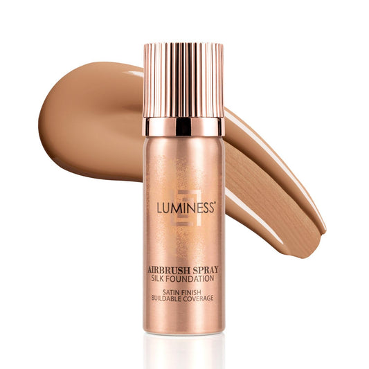 Luminess Silk Airbrush Spray Foundation bottle showing flawless, airbrushed coverage for smooth skin.