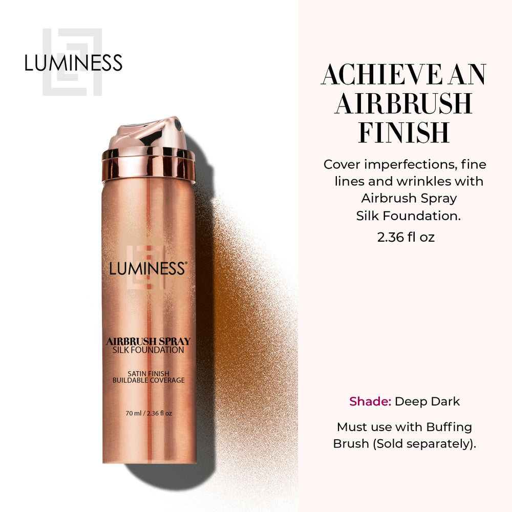 Luminess Silk Airbrush Foundation with buffing brush shows precise blending