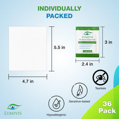 Textured surface on Lumivis wipes aids gentle cleansing around lashes.