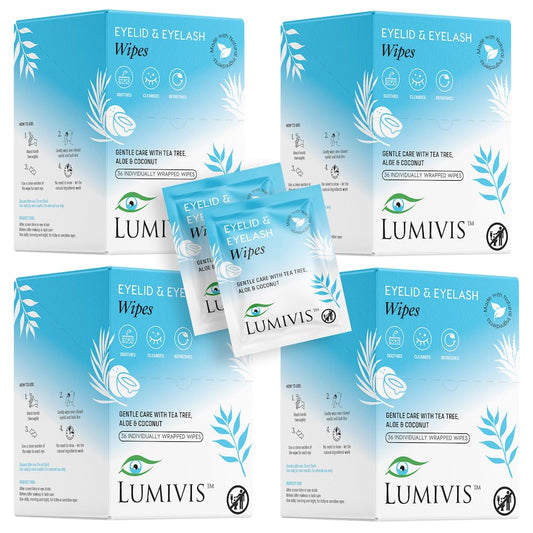 Lumivis Tea Tree Oil Eyelid Wipes box for daily cleansing.