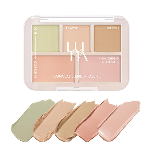 LUNA Conceal Blender Palette 01 with clear cover showing the five color-correcting shades for easy blending