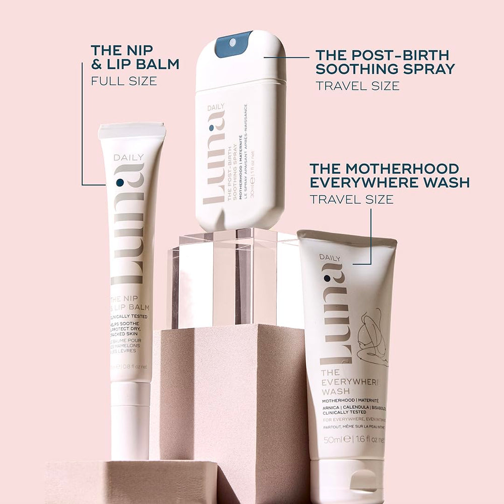 Luna Daily soothing mist travel size bottle demonstrates gentle hydration on the go.
