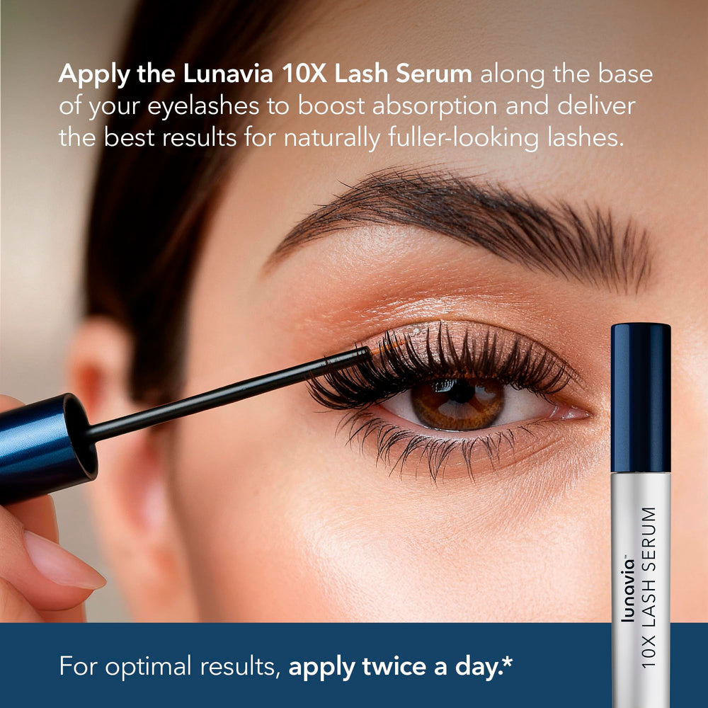 Lunavia 10X Lash Serum ingredient concept showing peptide blend for lash nourishment