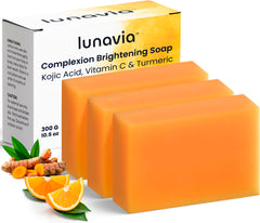 Lunavia Kojic Acid Brightening Soap Bar 3-pack closeup showing texture and glow