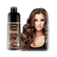 Lunory brown hair dye shampoo bottle for easy at-home color application.