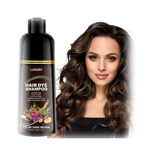Lunory dark brown hair dye shampoo applying for full gray coverage at home