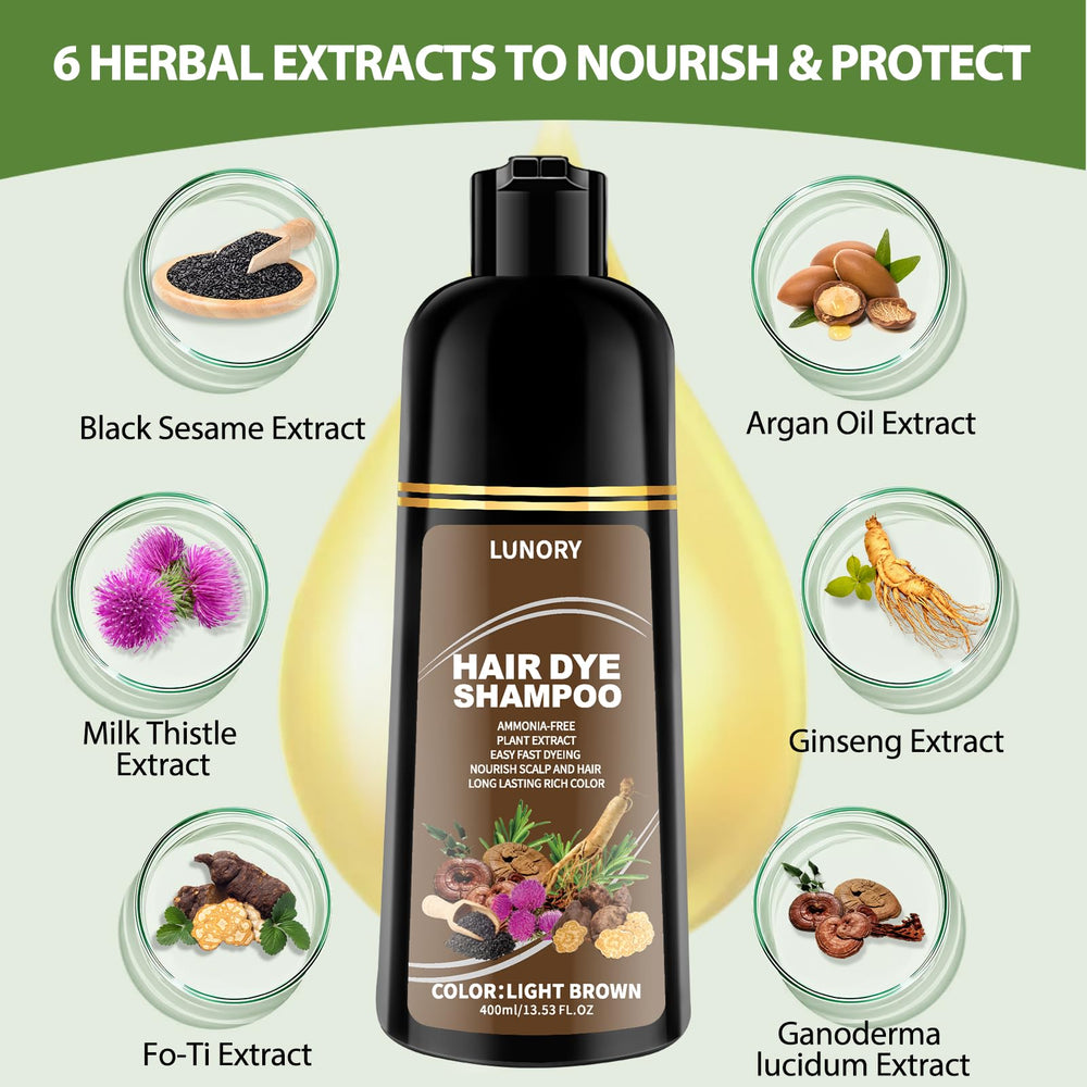 Lunory light brown dye shampoo lathering into rich foam during application