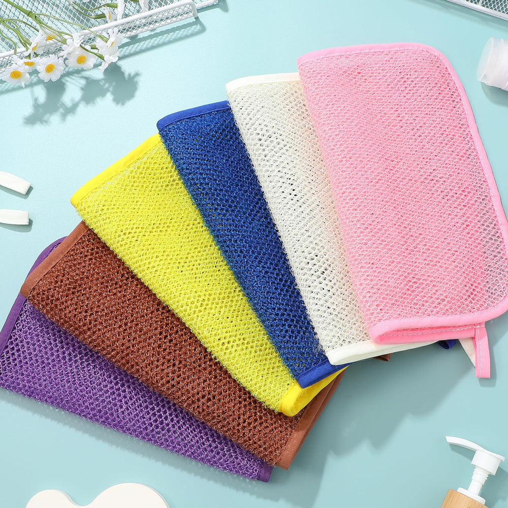 Lurrose washcloth hanging bath loofah demonstrates easy hanging storage for tidy bathroom routines