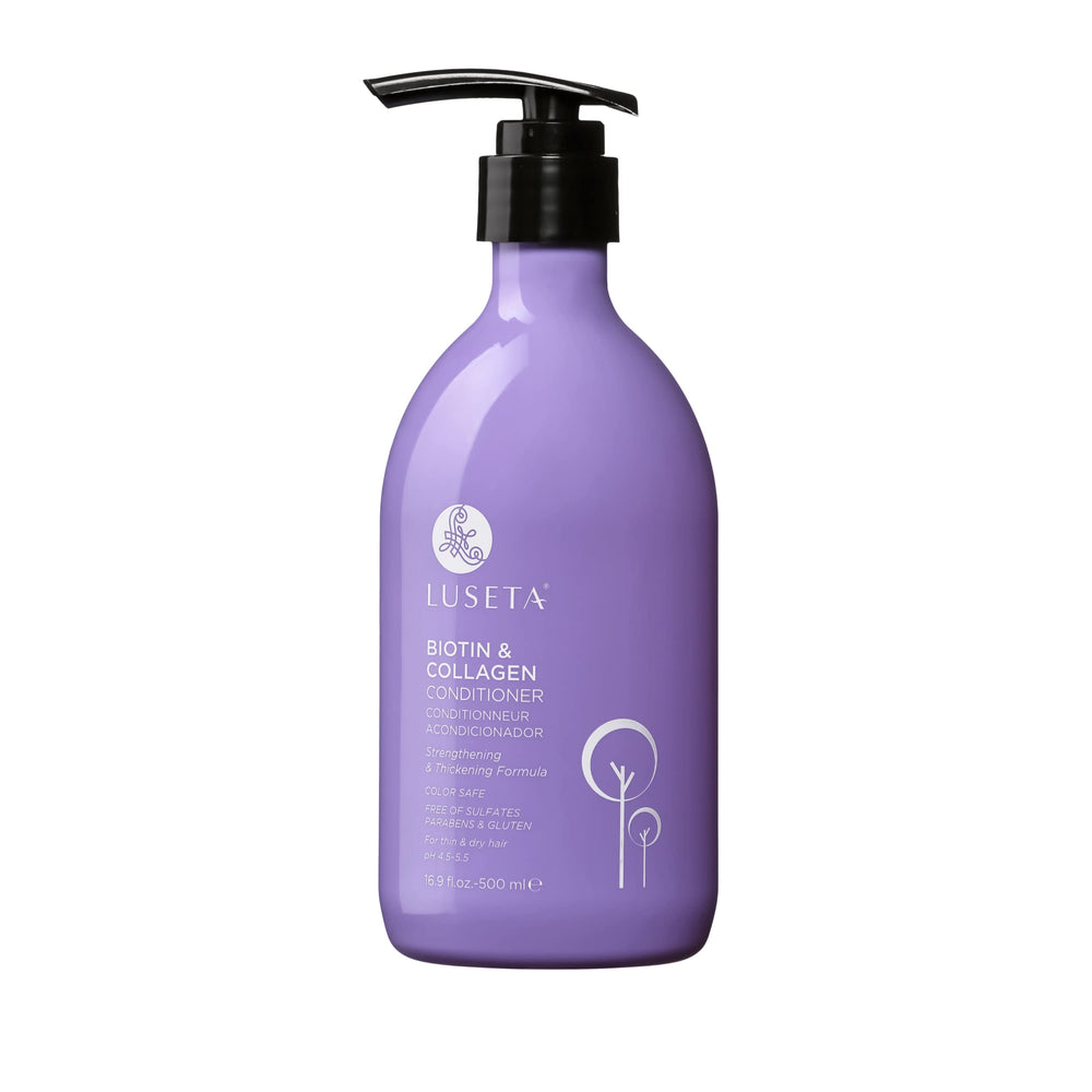 Luseta Biotin & Collagen Conditioner bottle front highlights healing formula for damaged hair