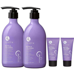 Luseta Biotin Shampoo and Conditioner Set bottle pour for fuller, nourished hair