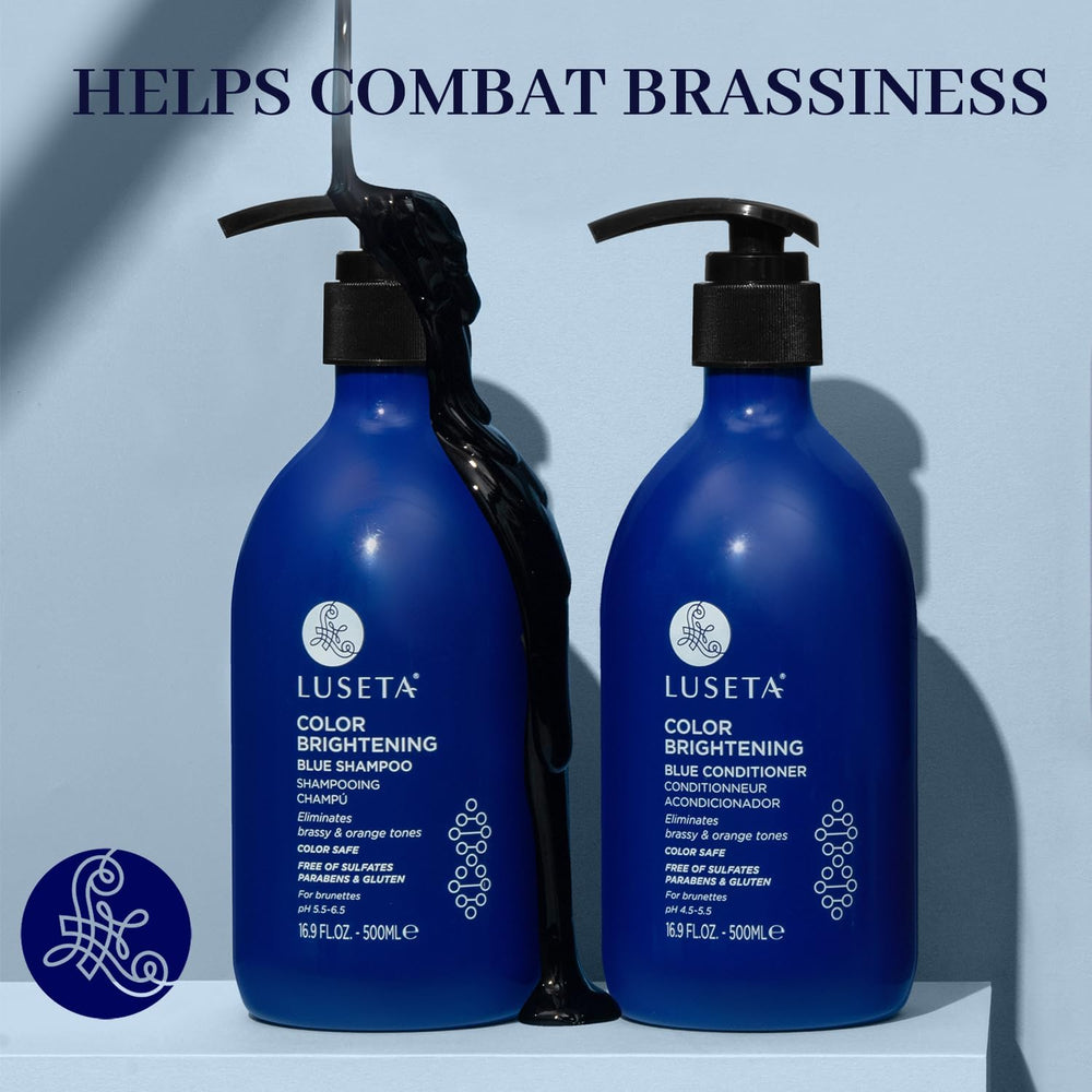 Luseta Blue Conditioner bottle shows pairing for balanced color and softness.