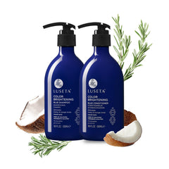 Luseta Blue Shampoo bottle front shows brassy toning for cool-toned color.