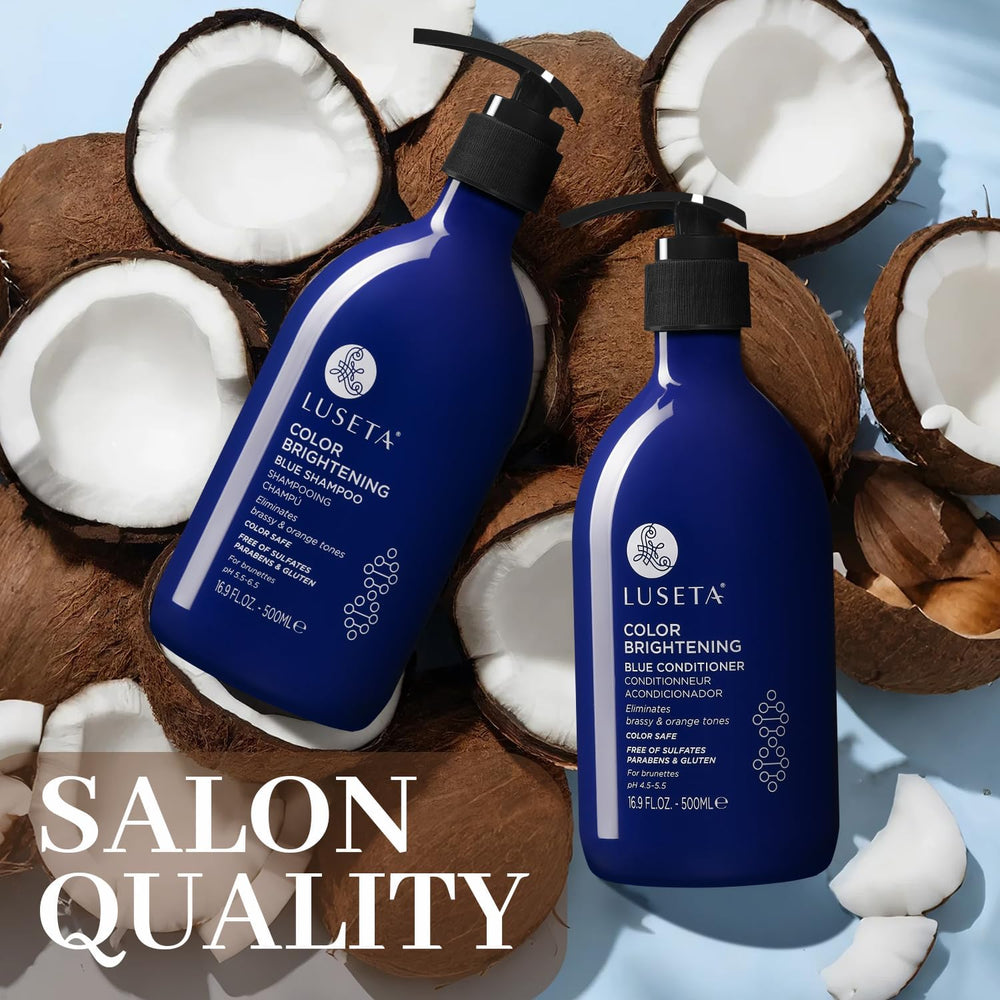 Luseta Blue Shampoo bundle packaging communicates value and complete toning routine.