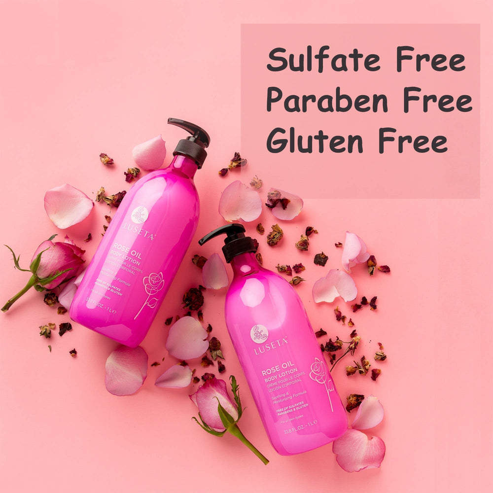 Luseta Rose Lotion texture close-up reveals creamy, smooth consistency.