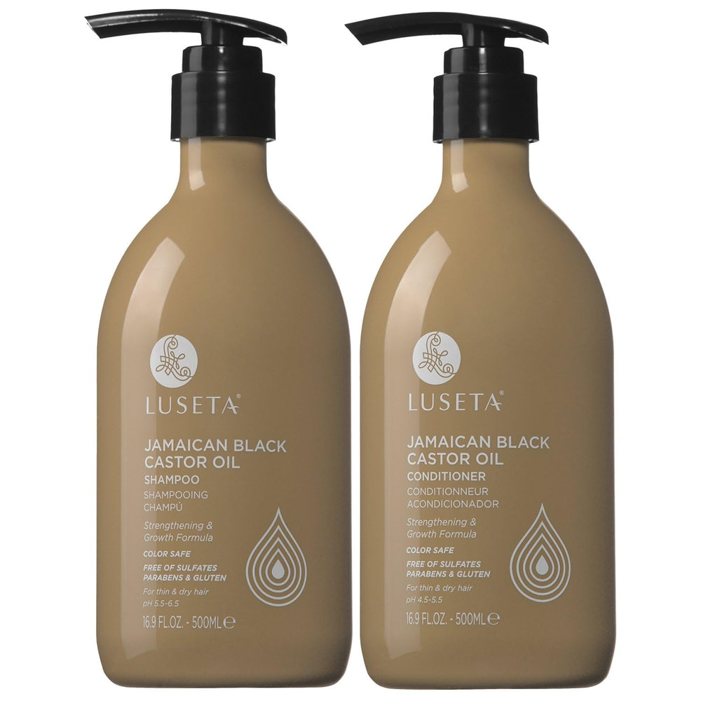 Luseta Castor Oil Shampoo bottle front, strengthens dry hair and adds fullness.