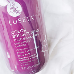 Luseta Color Brightening Purple Shampoo hair-application demonstrates moisture and conditioning.