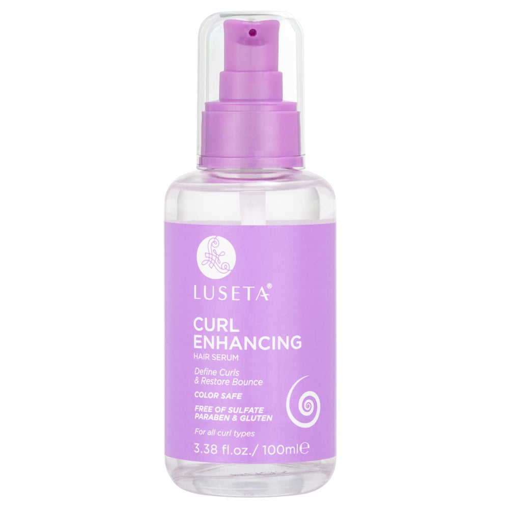 Luseta Curl Enhancing Hair Oil bottle pour for frizz control and shine.