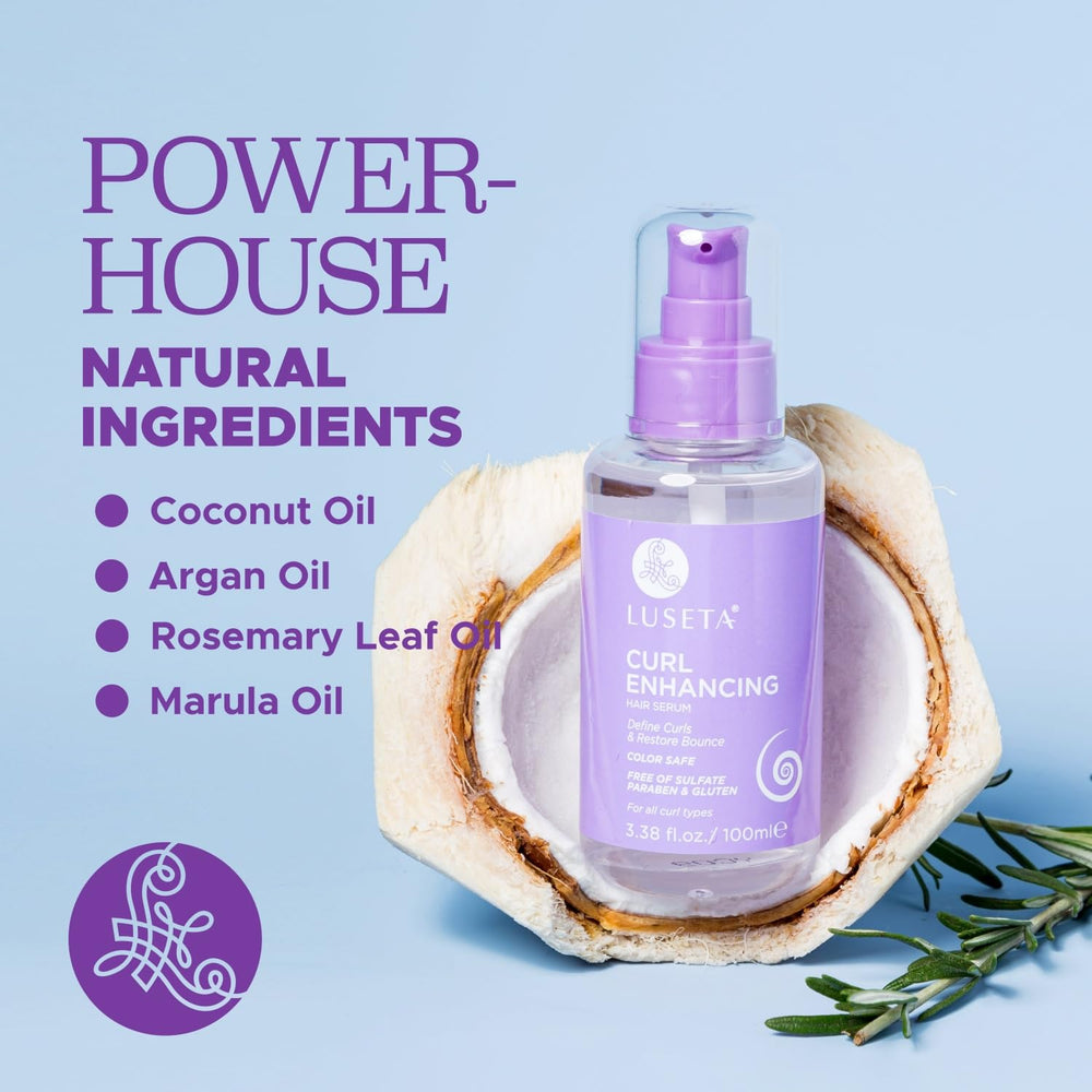 Luseta Curl Enhancing Hair Oil on smooth curls with added gloss and definition.