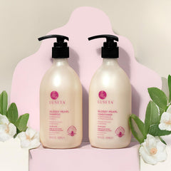 Luseta Glossy Pearl Conditioner bottle emphasizing hydration and detangling benefits.