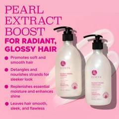 Luseta Glossy Pearl Conditioner texture close-up indicating creamy moisture and slip.