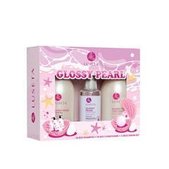 Luseta Glossy Pearl Trio shampoo bottle highlighting shine and moisture