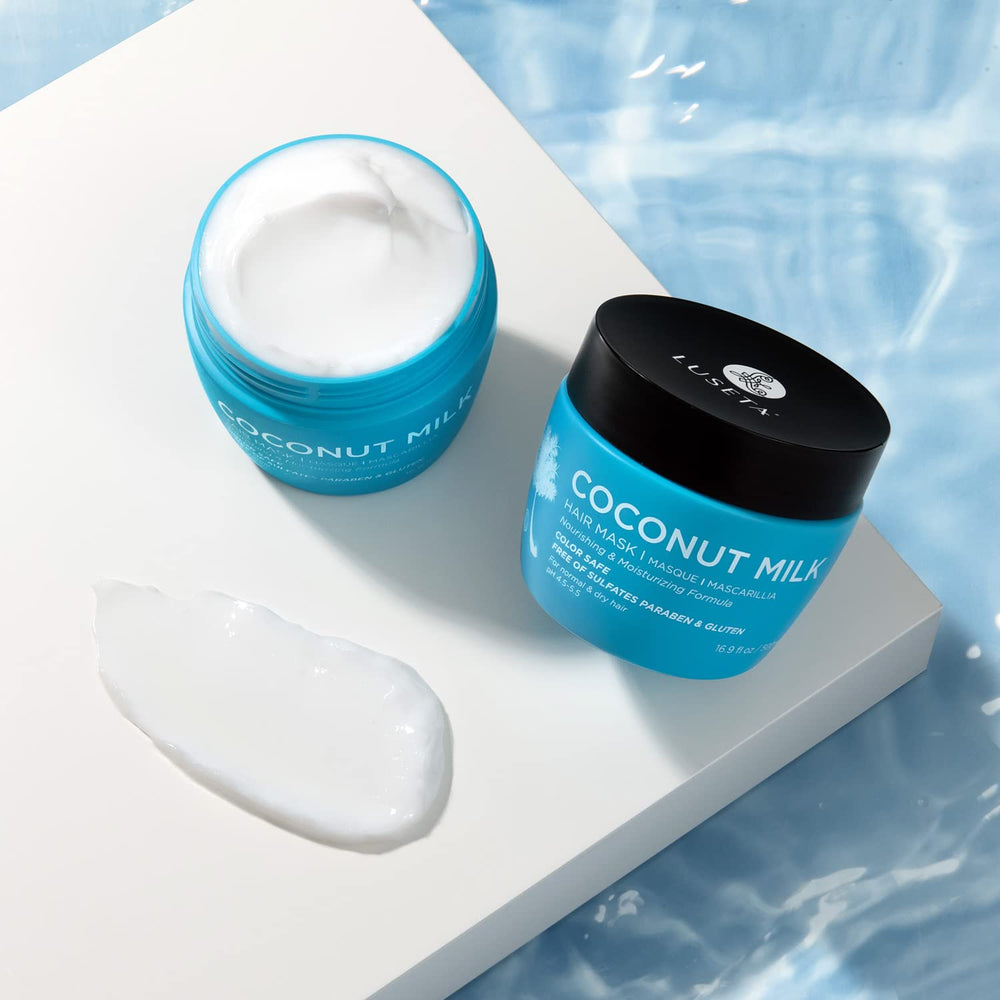 Luseta Coconut Milk Hair Mask duo-pack showing shampoo and conditioner