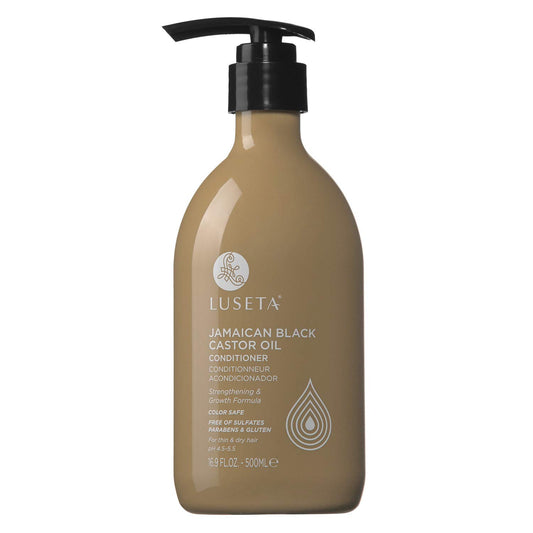 Luseta Jamaican Black Castor Oil Conditioner bottle highlights nourishing formula.