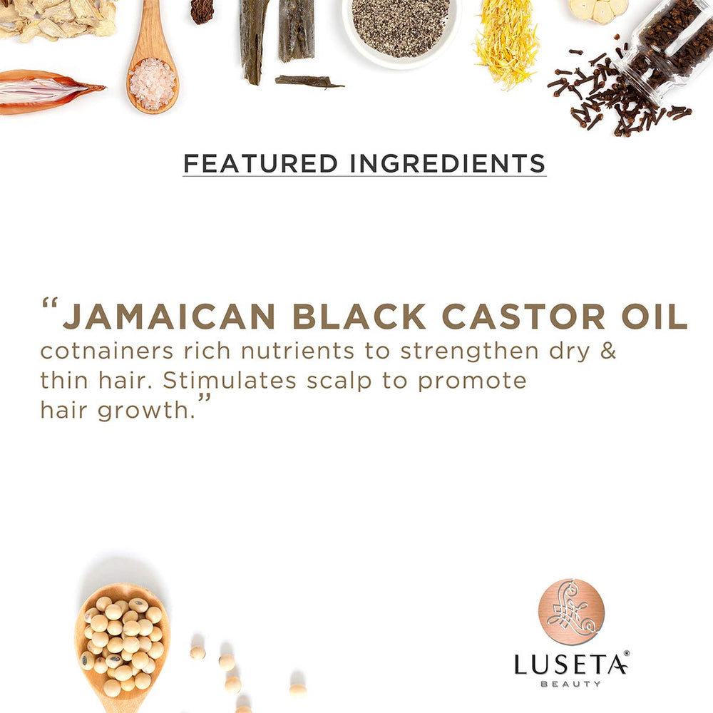 Luseta Jamaican Black Castor Oil Conditioner label notes safe, color-safe formula.