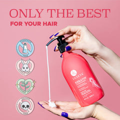 Luseta Keratin Conditioner bottle emphasizes heat protection during styling.