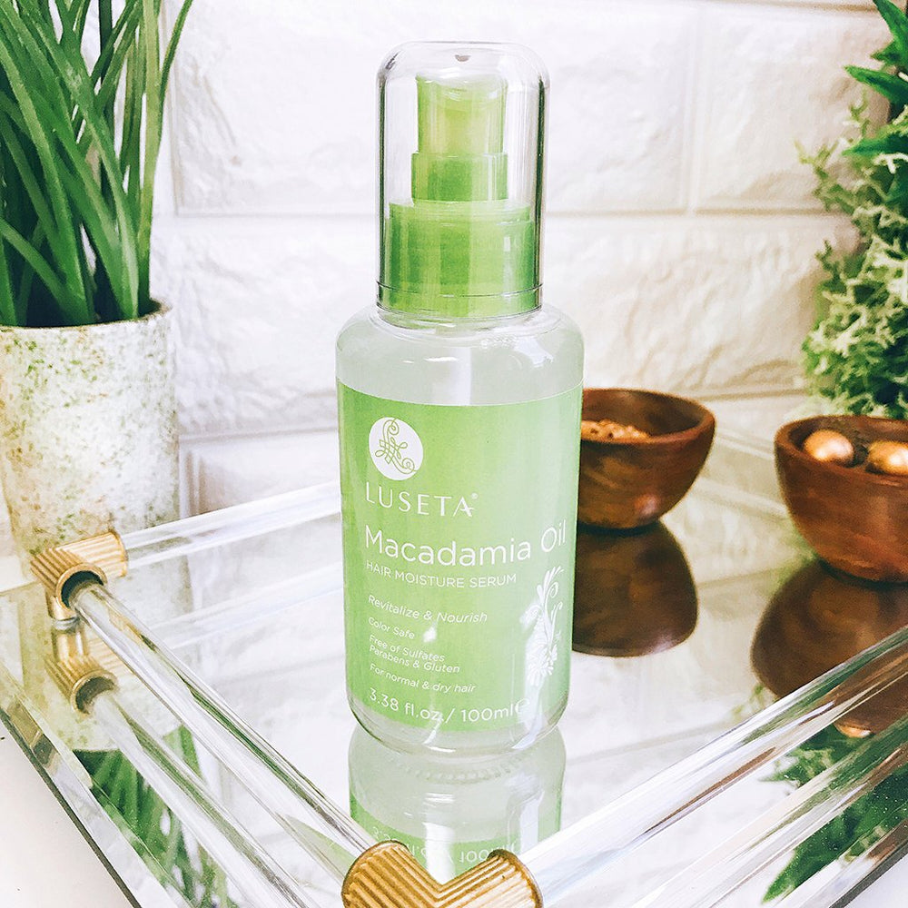 Luseta Macadamia Oil Serum applied to mid-lengths and ends for better manageability