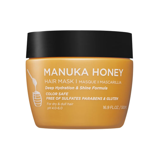 Luseta Manuka Honey Hair Mask bottle front, hydrating frizz control.