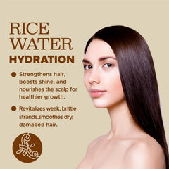 Luseta Rice Water Mask ingredients close-up featuring ferment sake and biotin.