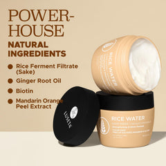 Luseta Rice Water Mask on shelf display highlighting universal hair type use.
