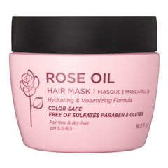 Luseta Rose Oil Hair Mask bottle shown, providing deep hydration and shine for dry hair